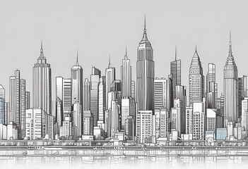 minimal city skyline for skyscrapers with simple colors 