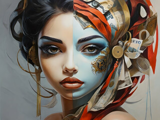 portrait of a woman in mask woman, mask, face, beauty, fashion, carnival, art,Ai generated 