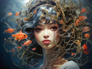 portrait of a woman with hairstyle ,beauty, face, hair, fashion, makeup,Ai generated 