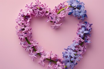 pastel cute flower hyacinth shaped heart on pink background 