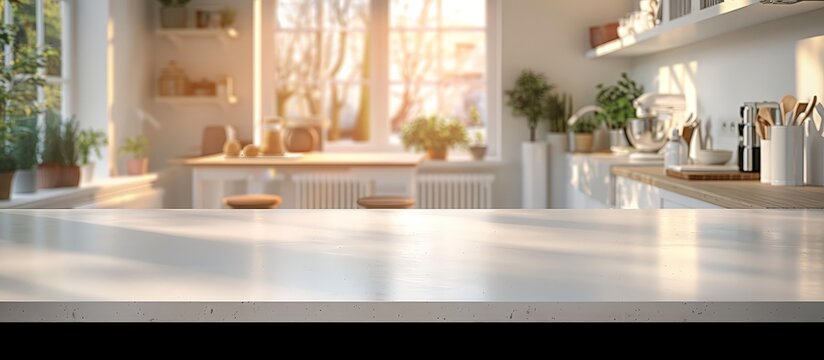 Modern Minimalist White Kitchen Island for Product Montage in Scandinavian Interior