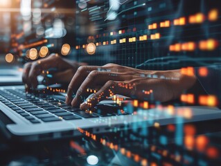 A statistician inputting data into a statistical software program focus on data entry, technology theme, dynamic, overlay, workstation backdrop