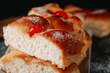 pieces of catalan coca de sant joan on a plate