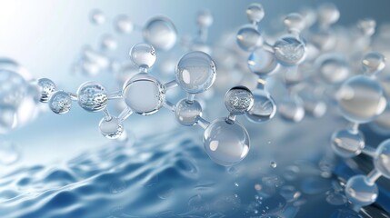 Abstract Molecular Structure Floating Above Water with a Blue Background