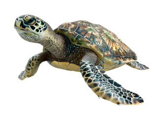 Big Sea Turtle isolated on transparent background, wild life concept, realistic illustration, generative ai