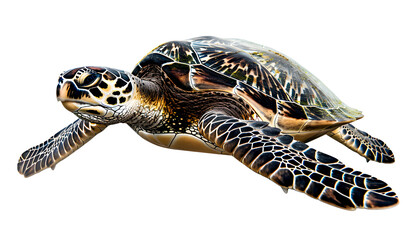 Fototapeta premium Big Sea Turtle isolated on transparent background, wild life concept, realistic illustration, generative ai