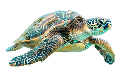 Fototapeta premium Big Sea Turtle isolated on transparent background, wild life concept, realistic illustration, generative ai