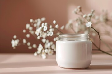 Serene Cosmetic Cream Jar Amidst Ethereal Dried Flowers