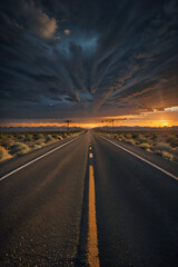 Naklejka premium Paisaje del atardecer en la carretera sin autos