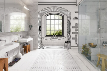 Renovation of an old building bathroom (ilustration) 01 - 3d visualization
