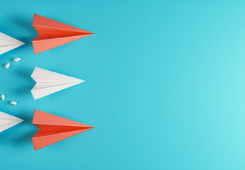 Fototapeta premium Red paper plane out of line . Lift and business creativity new idea 