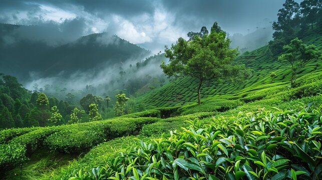 panoramic view of lush tea plantations in munnar india travel and nature photography