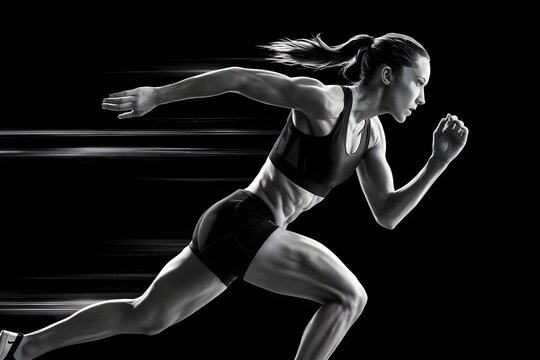 performance athlete sprinter sportswoman isolated on a dark background - Powered by Adobe