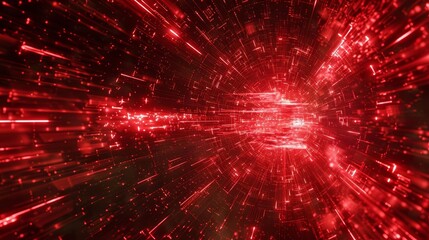 pulsating neon red cyber attack epicenter in cyberspace abstract digital background