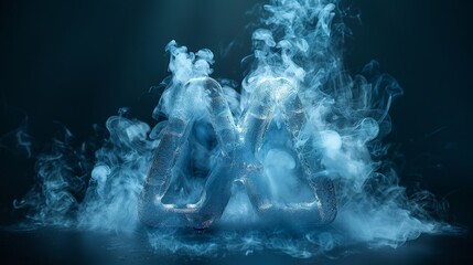 The image is of a blue and white letter M with smoke and steam surrounding it
