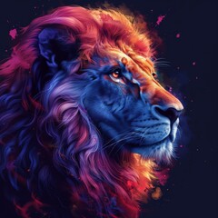 illustration of a lion's head on a dark background