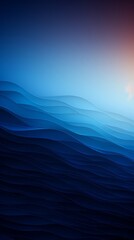 A blue ocean with waves and a sun in the background. The sun is in the top right corner of the image