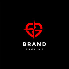 Simple Red Heart Guidance Compass Logo Design. Simple Heart Directions Logo Design.