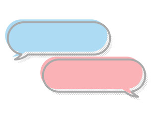 イラスト素材：ドット柄　太枠線　横長　吹き出し　赤・青