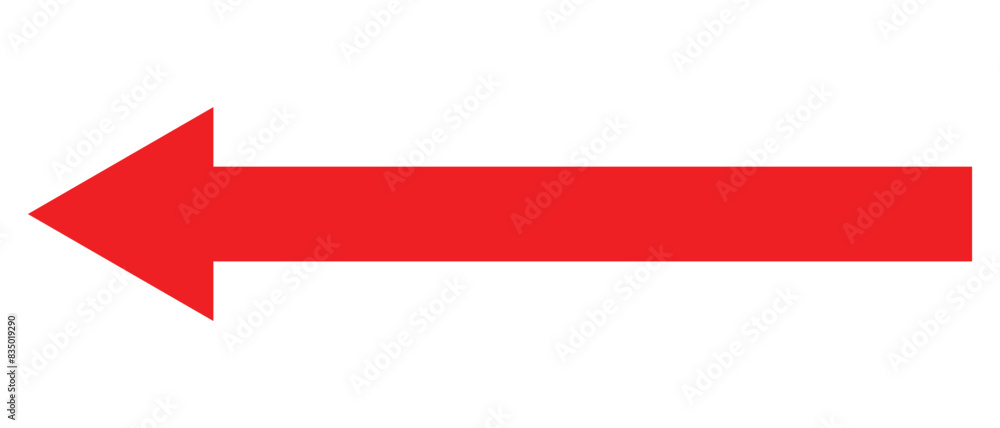 Poster left arrow icon. red arrow to the left / vector, isolated on white background. red large forward or 
