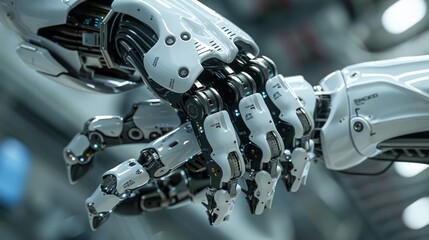 Fototapeta premium Robotics Engineering Detail: Depict a close-up of a robotic arm or component, showcasing the fine details of its construction