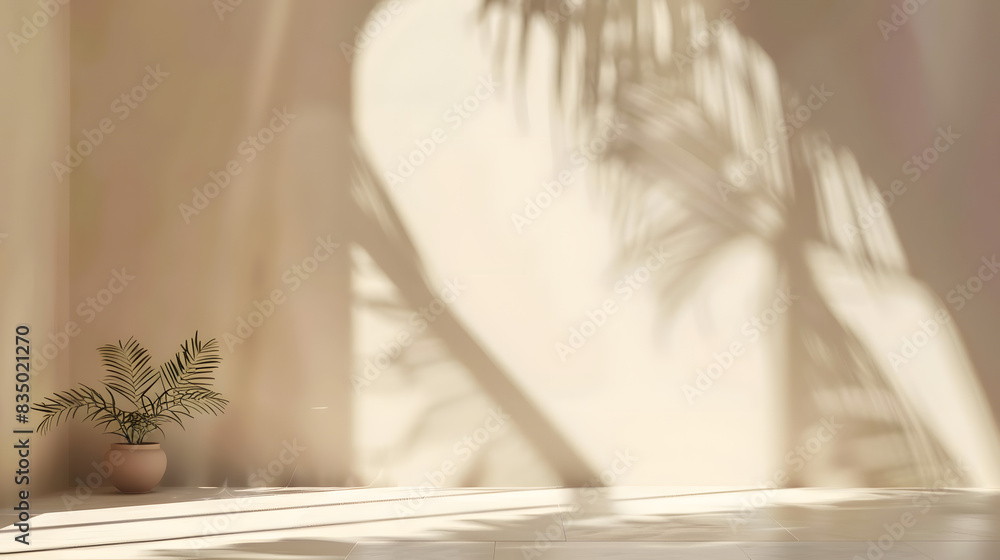 Poster minimalistic abstract gentle light beige background for product presentation with light andand intri