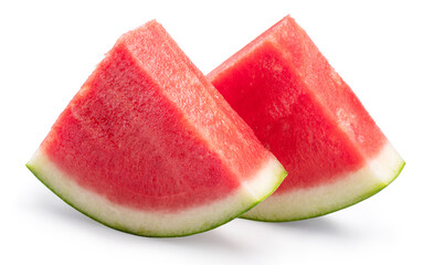 Seedless watermelon slices isolated on white background. File contains clipping path.