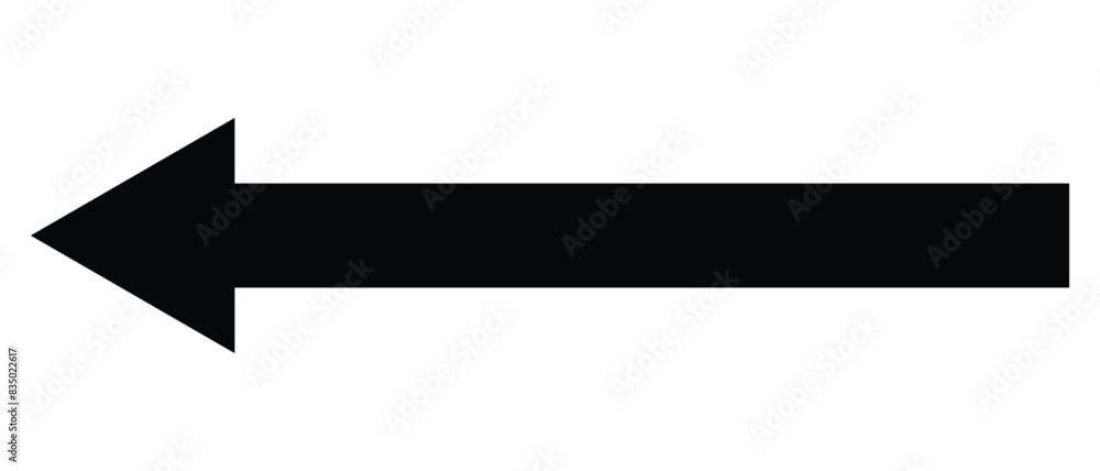 Poster left arrow icon. black arrow to the left / vector, isolated on white background. red large forward o