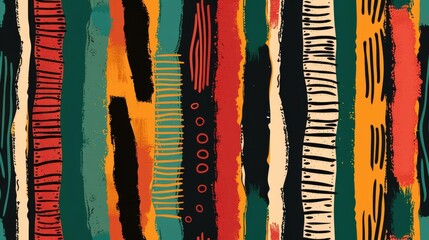 seamless africaninspired pattern with handdrawn vertical lines in traditional colors for kwanzaa black history month and juneteenth vector illustration