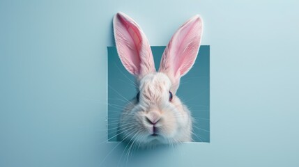 Obraz premium rabbit ears in hole on pastel pink paper background. copy space, Happy Easter day!
