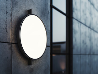 white blank round sign on the wall of modern building