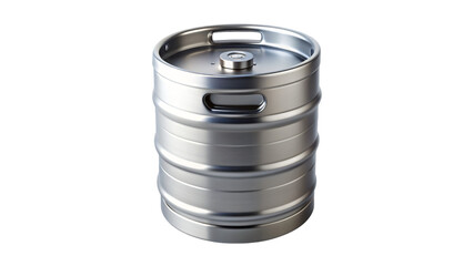 A shiny silver metal barrel, perfect for food storage or showcasing a blank label