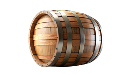 Isolated on white, a vintage wooden barrel for storing wine, beer, or other aged alcoholic drinks