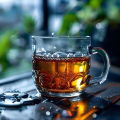 Refreshing Moment: Half-Filled Tea in Clear Glass