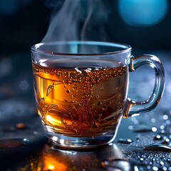 Steaming Hot Black Tea: Aromatic Brew in Glass Cup