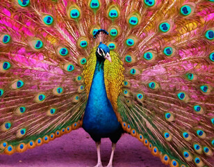 Naklejka premium Colorful Peacock Displaying Its Majestic Feathers