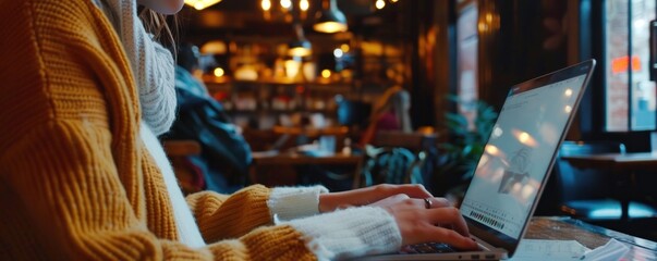 A person in a wheelchair is using a laptop computer. The scene takes place in a cafe with a few other people and a potted plant. The person in the wheelchair appears to be focused on their work