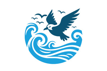 Sea bird above the waves. Seagull, albatross. Logo, icon, sign. simple vector illustration