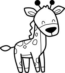 Cute giraffe, cartoon animal, wild animal, zoo, coloring book, hand drawn, illustration, wearing white