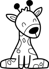 Cute giraffe, cartoon animal, wild animal, zoo, coloring book, hand drawn, illustration, wearing white