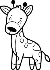 Obraz premium Cute giraffe, cartoon animal, wild animal, zoo, coloring book, hand drawn, illustration, wearing white