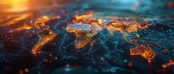 A colorful, glowing map of the world with the continents of Africa