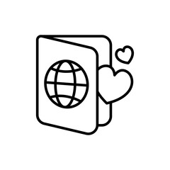 Honeymoon passport outline icons, minimalist vector illustration ,simple transparent graphic element .Isolated on white background