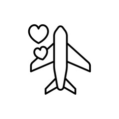 Honeymoon flight outline icons, minimalist vector illustration ,simple transparent graphic element .Isolated on white background