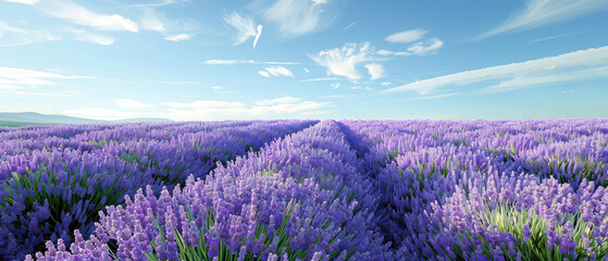 Obraz premium A vibrant field of lavender under a clear blue sky