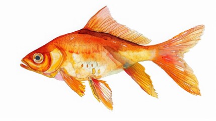 Fototapeta premium Vibrant watercolor illustration of an orange fish with intricate details and lifelike textures, perfect for creative projects and aquatic themes.