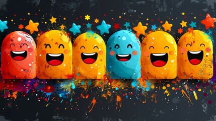 An illustration of cute character with colorful planets and stars, galaxy on a dark background in cartoon style