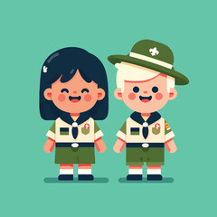 cartoon cute boy and girl scout kids