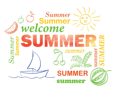 vector collage. Welcome summer. Words Summer. Design elements