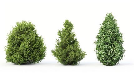 Fototapeta premium set of green garden bushes isolated on white background landscaping gardening horticulture topiary hedge concept realistic 3d illustration